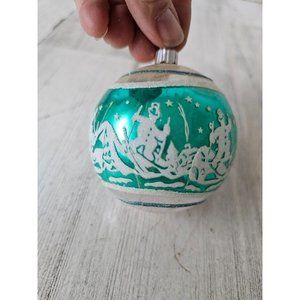 Vintage radko shiny skier snowman glitter green ball vintage ornament